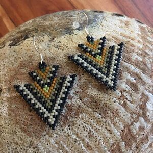 Handcrafted Chevron Beaded Arrow Earrings | Geometric Pattern Jewelry